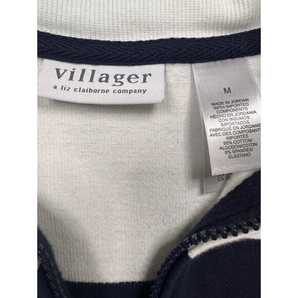 Villager Liz Claiborne Nautical Jacket Long Sleeve Navy White Stripe Zip Medium - Picture 3 of 11